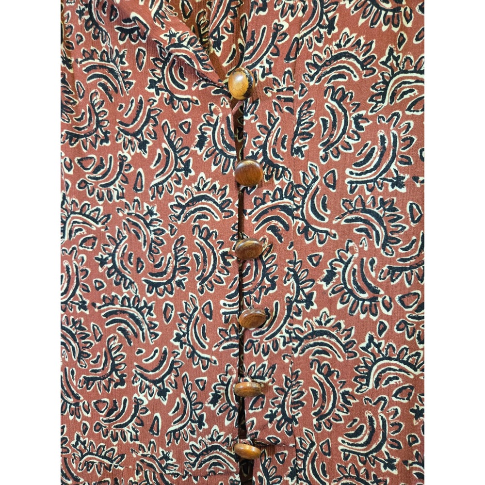 Elisabeth Vintage Paisley Boho Button Front Short Sleeve Midi Dress Size 22 - Picture 5 of 7